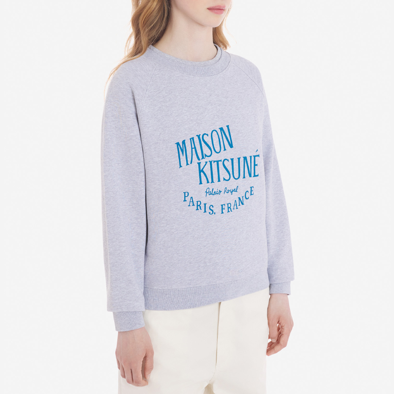 MAISON KITSUNÉ 灰色皇家藍LOGO長袖衛衣/ S