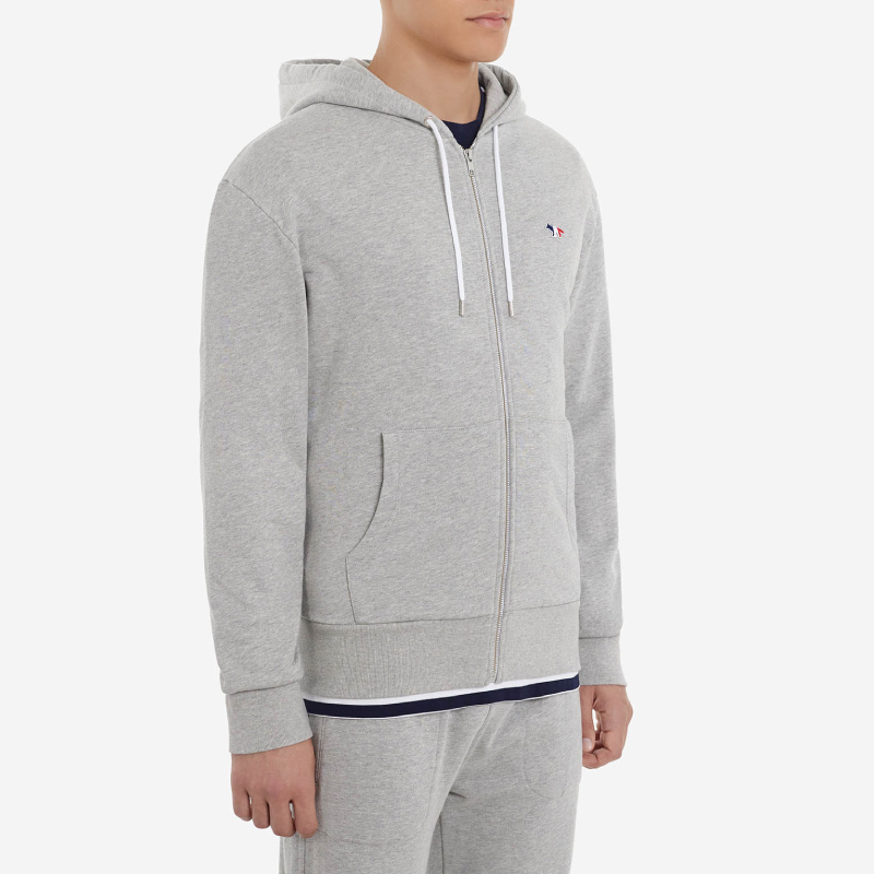 MAISON KITSUNÉ 灰色國旗狐狸LOGO拉鍊外套/中性 / XXS