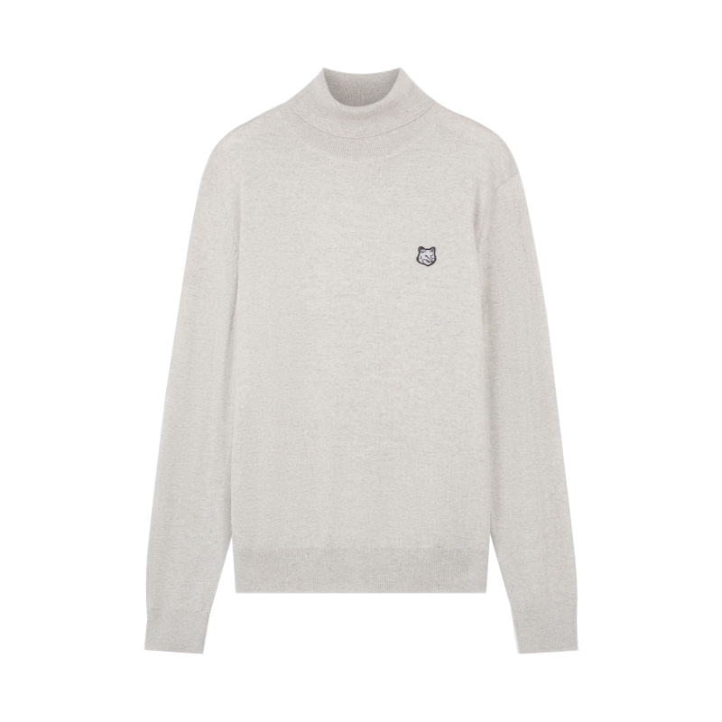 MAISON KITSUNÉ 米灰色狐狸頭LOGO長袖高領毛衣/ S