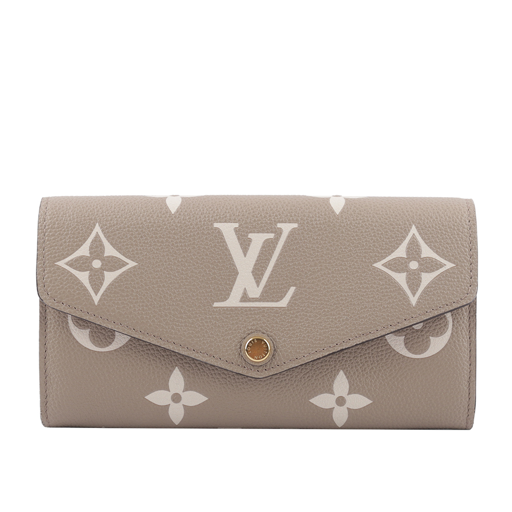 【Louis Vuitton 路易威登】Monogram SARAH 壓紋粒面牛皮發財長夾(斑鳩灰/奶油白) M81049/平行輸入