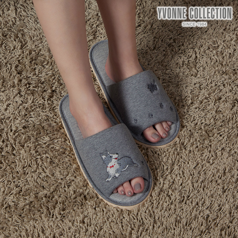 YVONNE COLLECTION柯基開口室內拖鞋-岩石灰 M