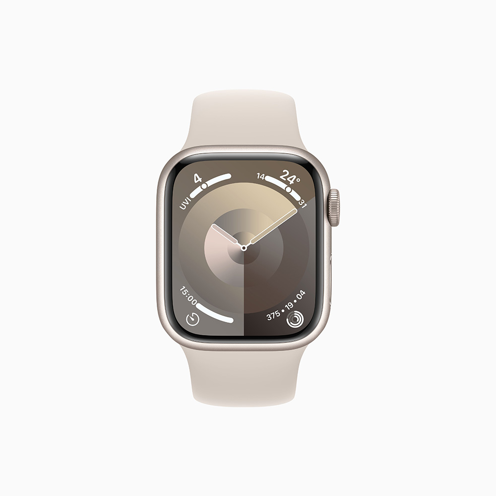 Apple Watch Series 9 45mm 星光色鋁金屬錶殼搭配星光色運動型錶帶-GPS