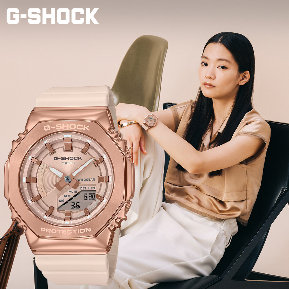 CASIO 卡西歐G-SHOCK ITZY彩領配戴款粉紅金八角農家橡樹手錶女錶GM