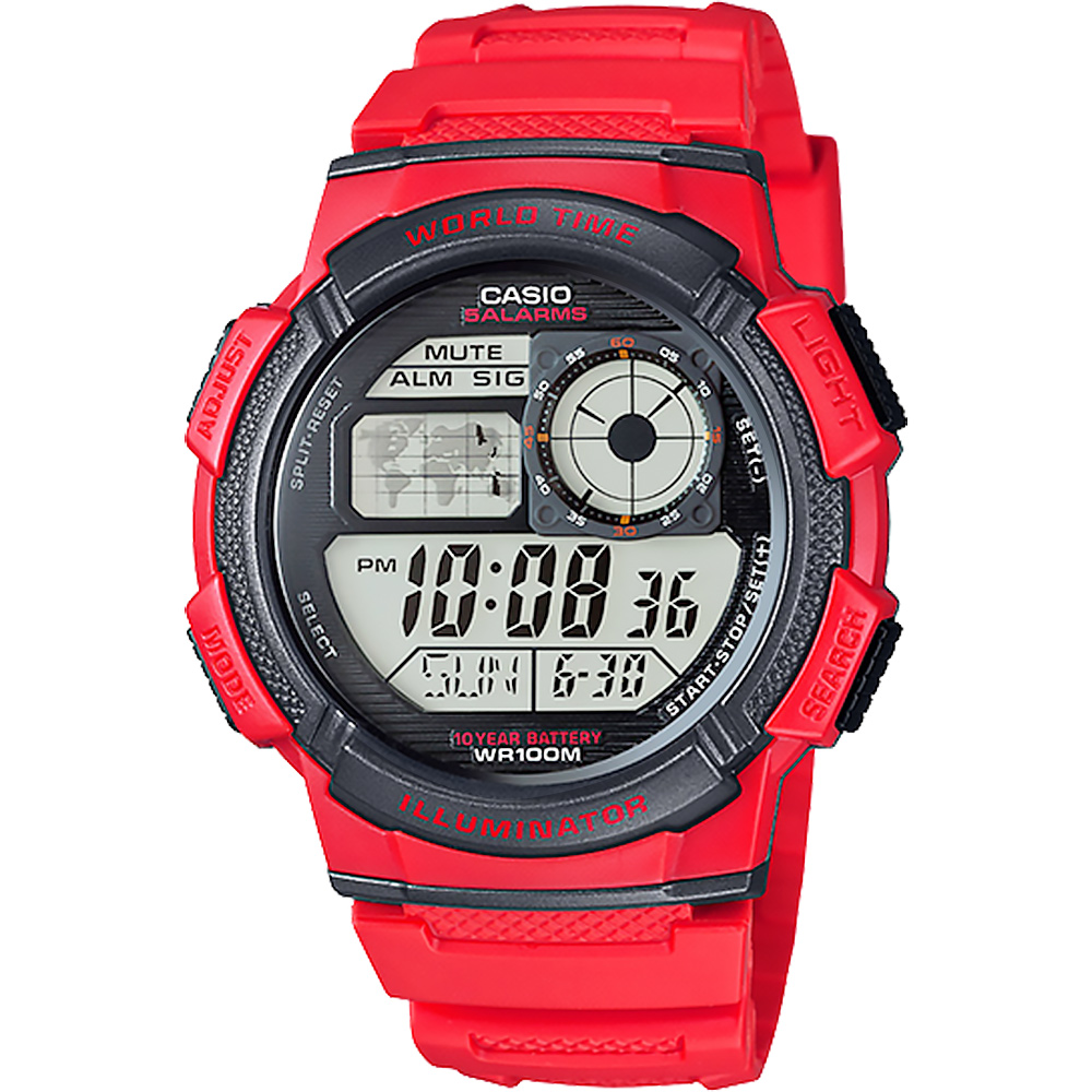 CASIO卡西歐 10-YEAR BATTERY菁英部隊電子手錶-紅/42mm AE-1000W-4A