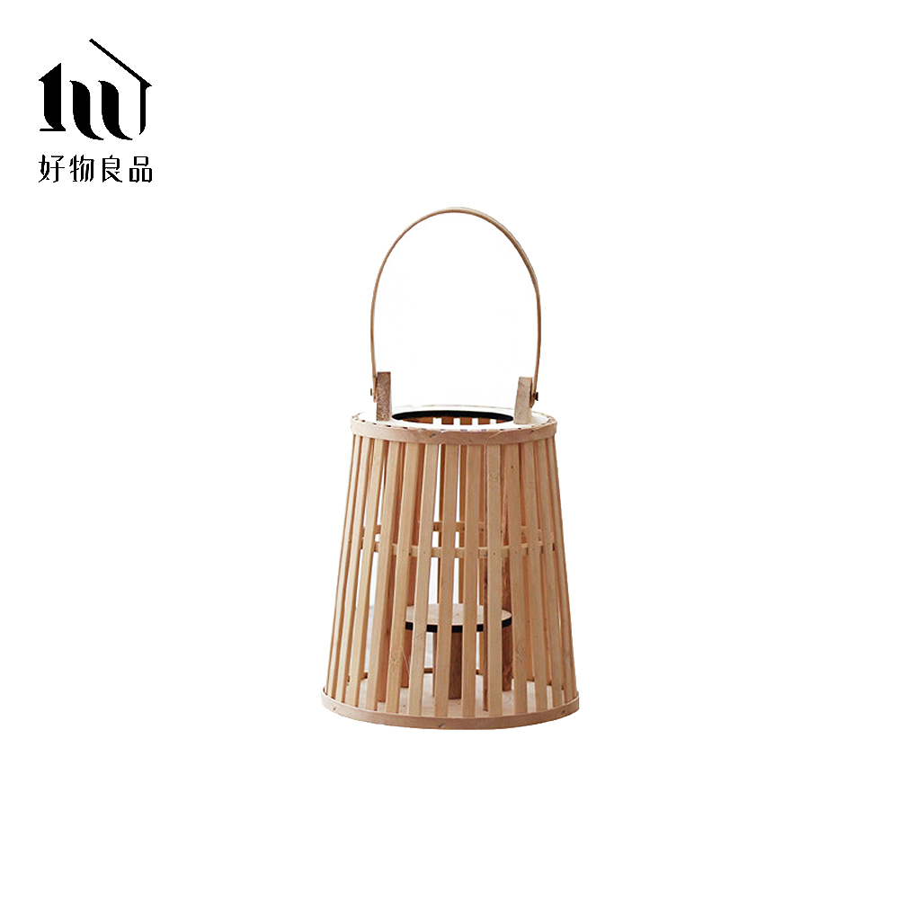 【好物良品】小款_日式簡約手工竹藝編織落地式裝飾籃吊掛燈(附LED蠟燭)/ 小款/ B款
