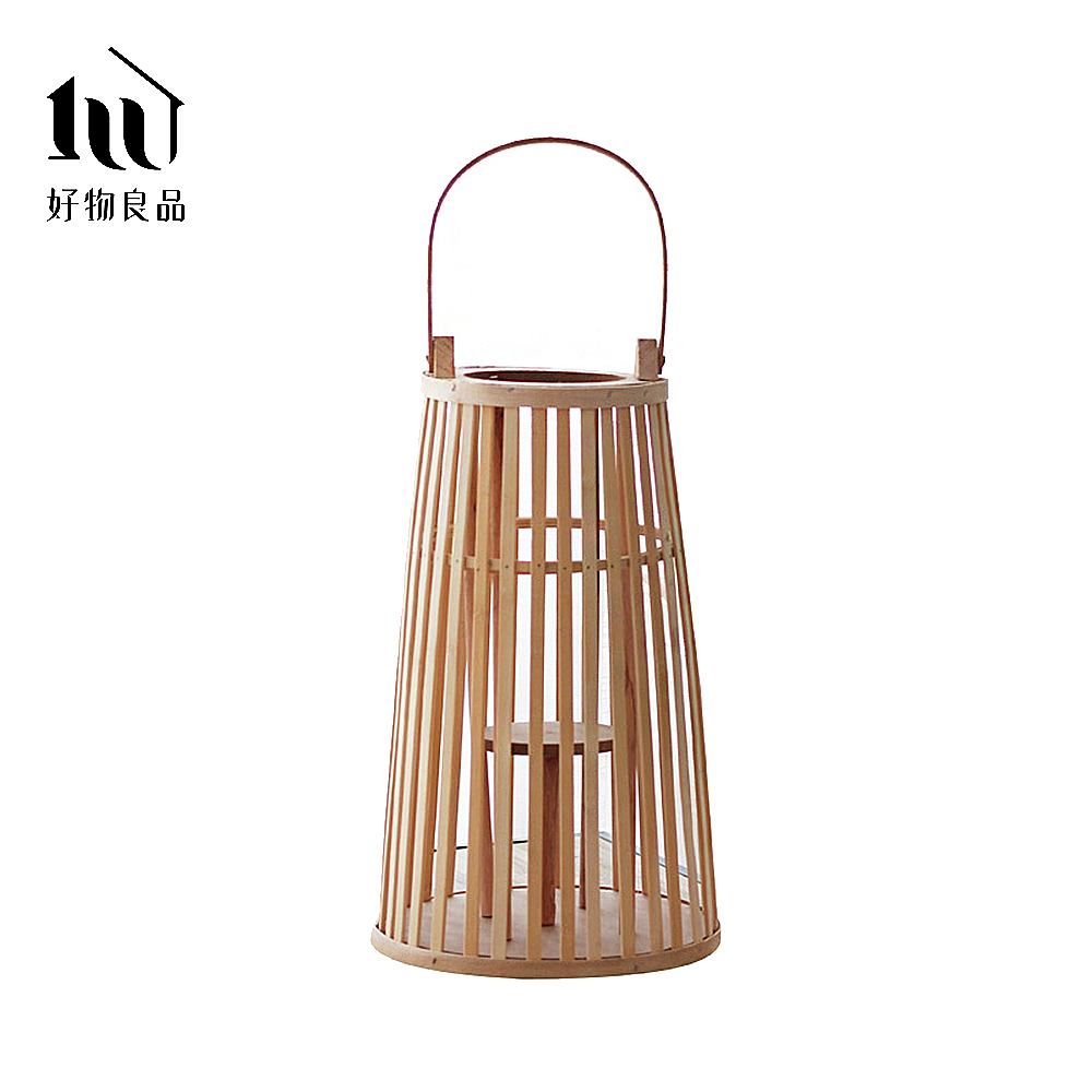 【好物良品】大款_日式簡約手工竹藝編織落地式裝飾籃吊掛燈(附LED蠟燭)/ 大款/ B款