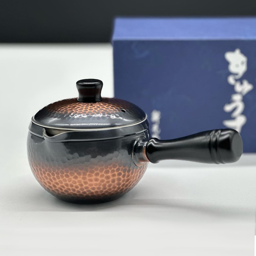 日本新光堂日本製純銅鎚目紋橫手急須壺(附濾茶器)-350ml-多色可