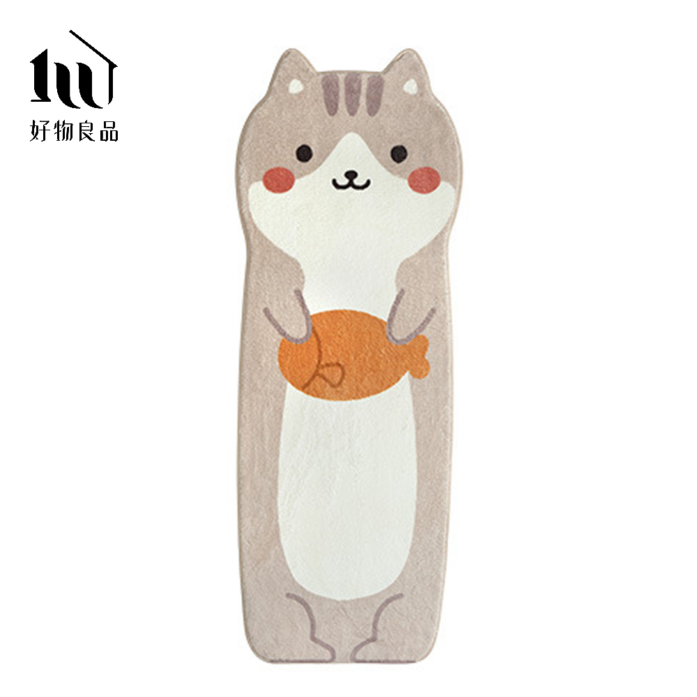 【好物良品】60x160cm_獨家設計可愛動物羊羔絨保暖防滑床邊地毯/ 貪吃貓