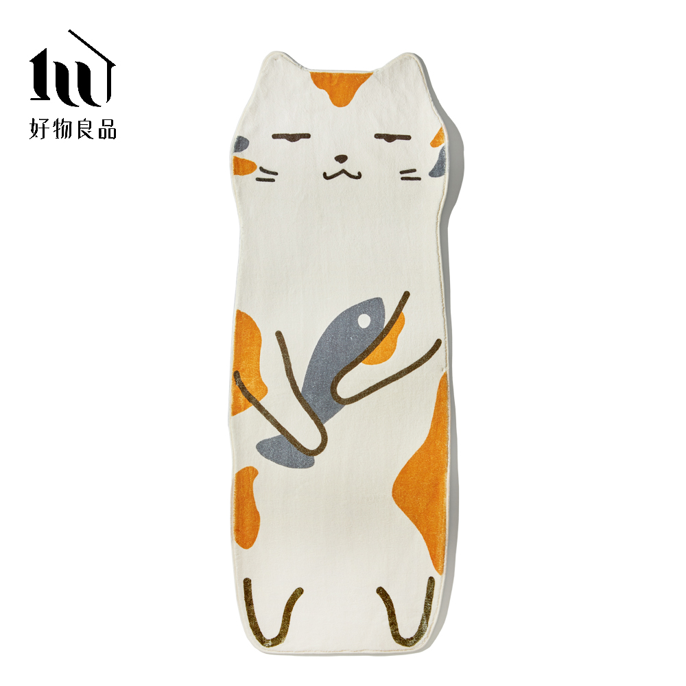 【好物良品】60x160cm_獨家設計可愛動物羊羔絨保暖防滑床邊地毯/ 厭世貓