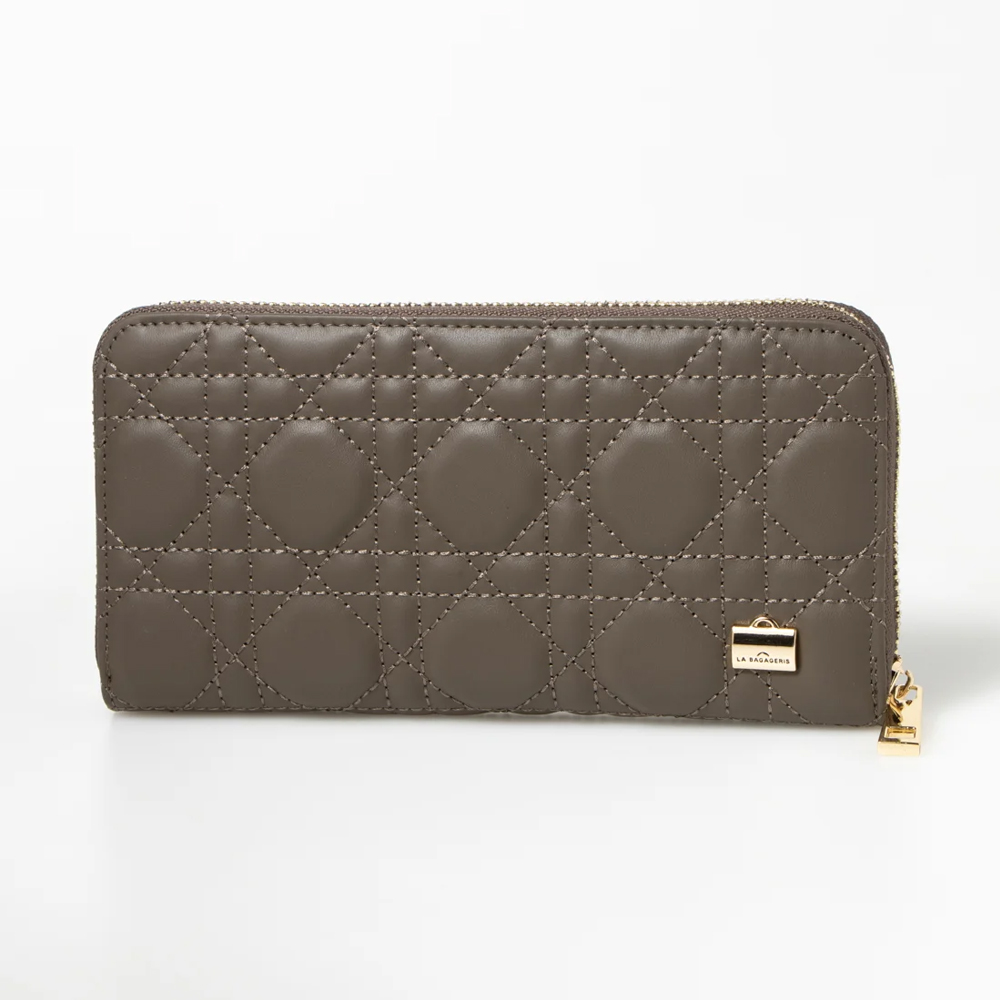 LA BAGAGERIE 菱格縫線拉鍊長夾(多色選)/ 米灰