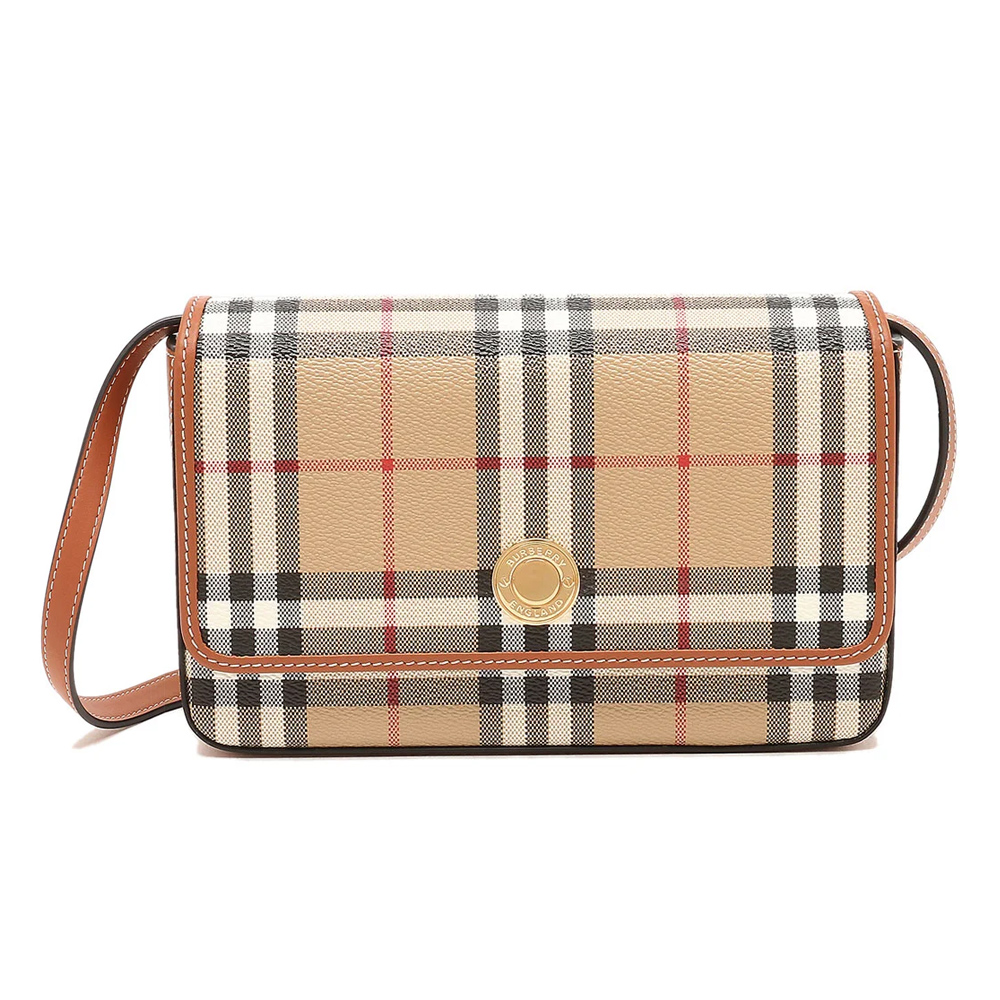 BURBERRY Hampshire經典格紋斜背包(石楠木棕色) /平行輸入