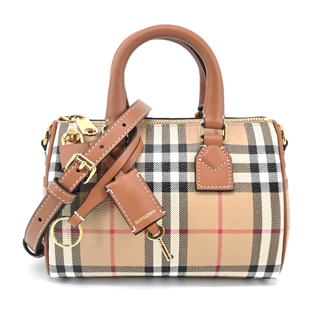 BURBERRY 經典格紋皮革手提/斜背包(石楠木棕色)/平行輸入