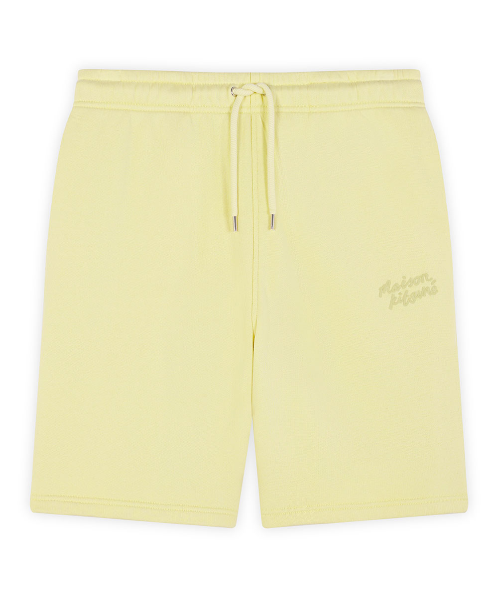 MAISON KITSUNÉ 鵝黃色手繪LOGO經典抽繩運動短褲/中性/XL