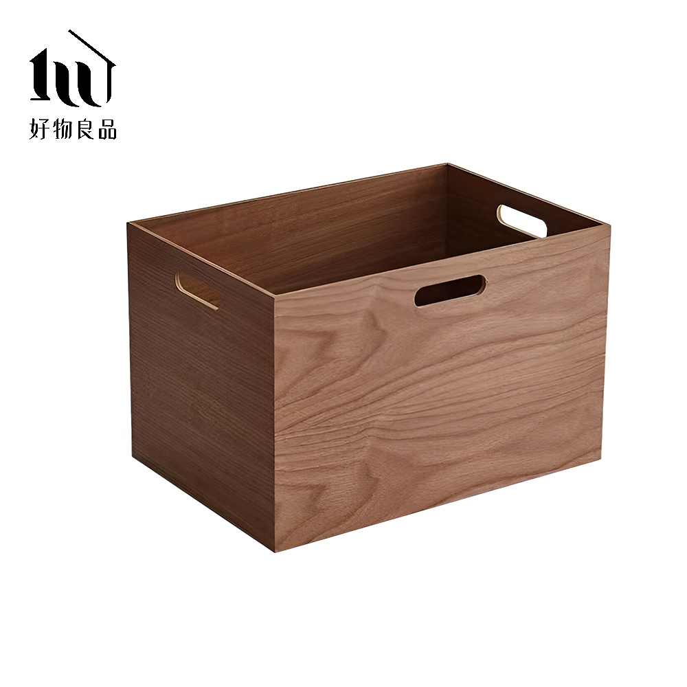 好物良品】大款_高品質日本原木整理收納箱置物盒黑胡桃木38x26x24cm