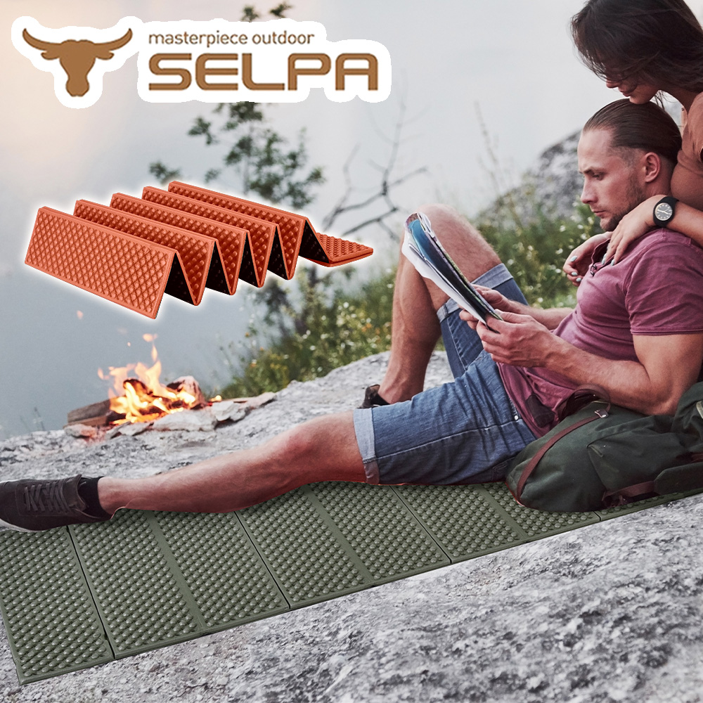 【韓國SELPA】超輕量加厚耐壓蛋巢型折疊防潮墊/蛋巢睡墊(四色)/ 橘色