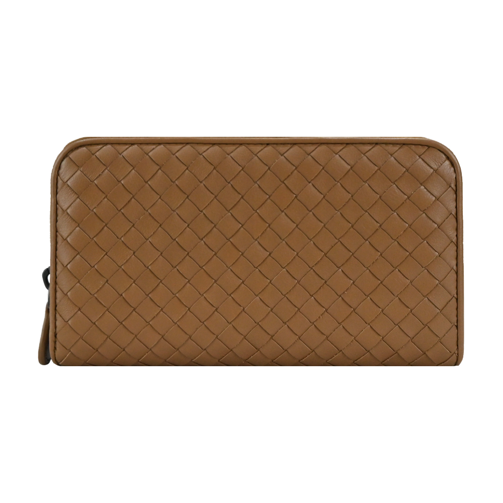 BOTTEGA VENETA  經典編織小牛皮對拉鍊長夾(棕色)/平行輸入