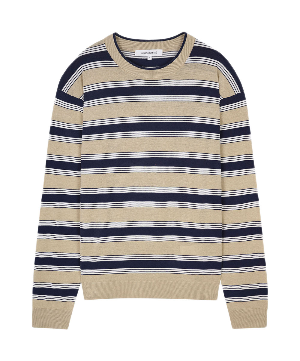 MAISON KITSUNÉ 飛蛾灰變化條紋舒適毛衣/中性/M