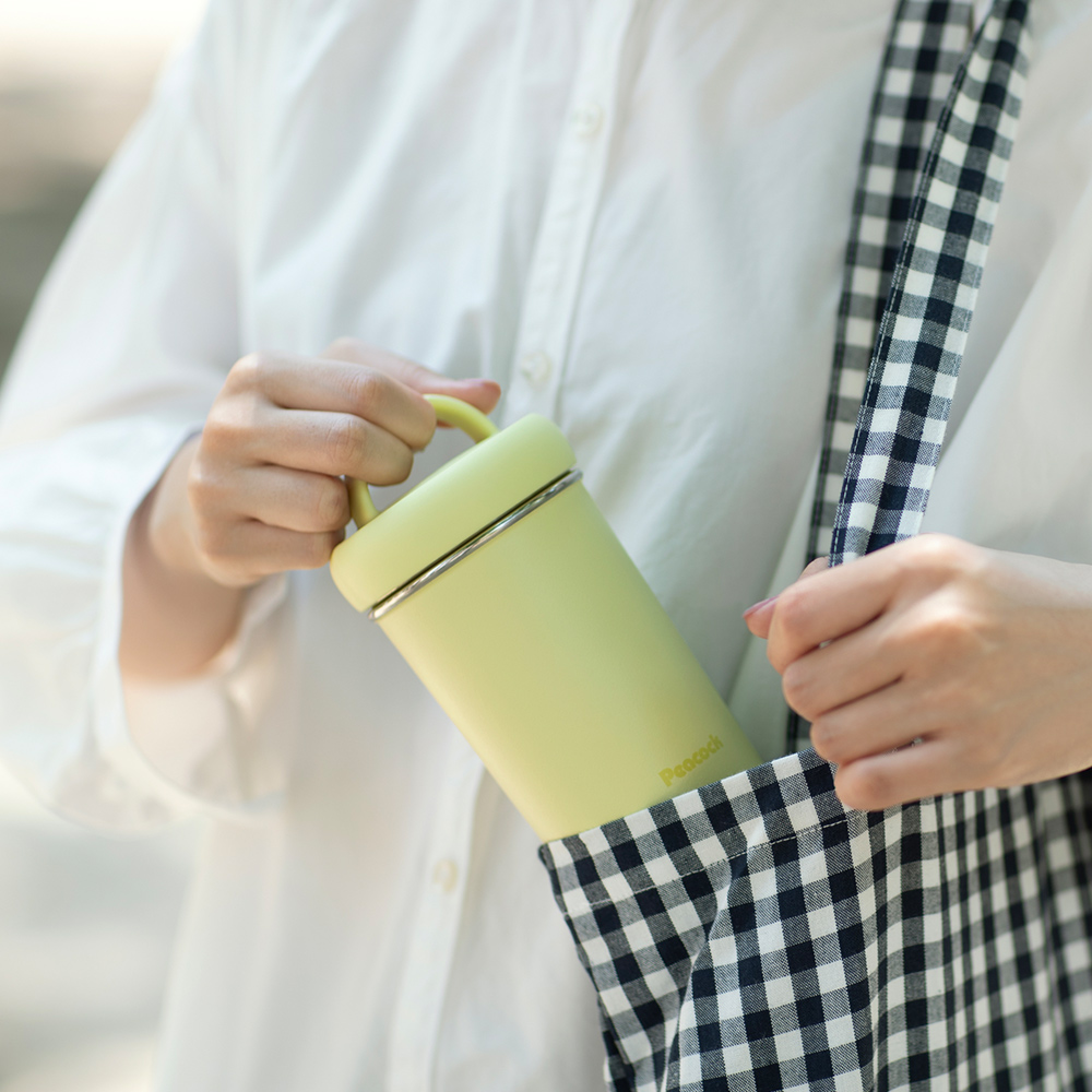 【日本孔雀Peacock】316不鏽鋼 手提式City城市 咖啡杯 保冷保溫杯300ML(上蓋可拆洗)/ 黃