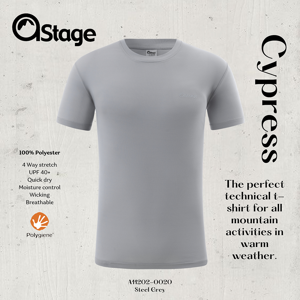 【AStage】Cypress T-Shirt 透氣快乾短袖排汗衣 男 鐵灰 (A11202-0020)｜銀離子運動上衣/ 鐵灰 M