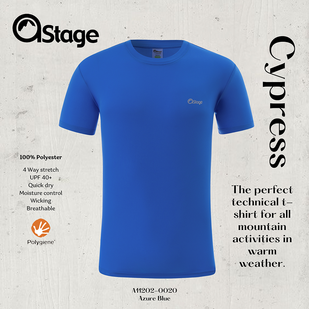 【AStage】Cypress T-Shirt 透氣快乾短袖排汗衣 男 天藍 (A11202-0020)｜銀離子運動上衣/ 天藍 S