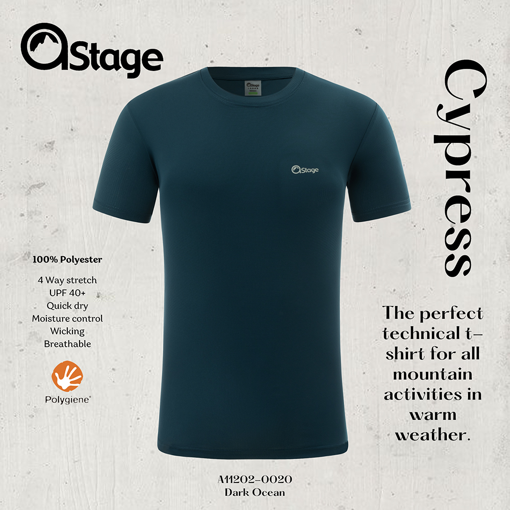 【AStage】Cypress T-Shirt 透氣快乾短袖排汗衣 深海藍 (A11202-0020)｜銀離子運動上衣/ 深海藍 XL