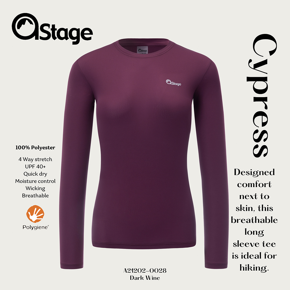 【AStage】Cypress T-Shirt 透氣快乾長袖排汗衣 葡萄酒紫 (A21202-0028)｜銀離子運動上衣/ 葡萄酒紫 S