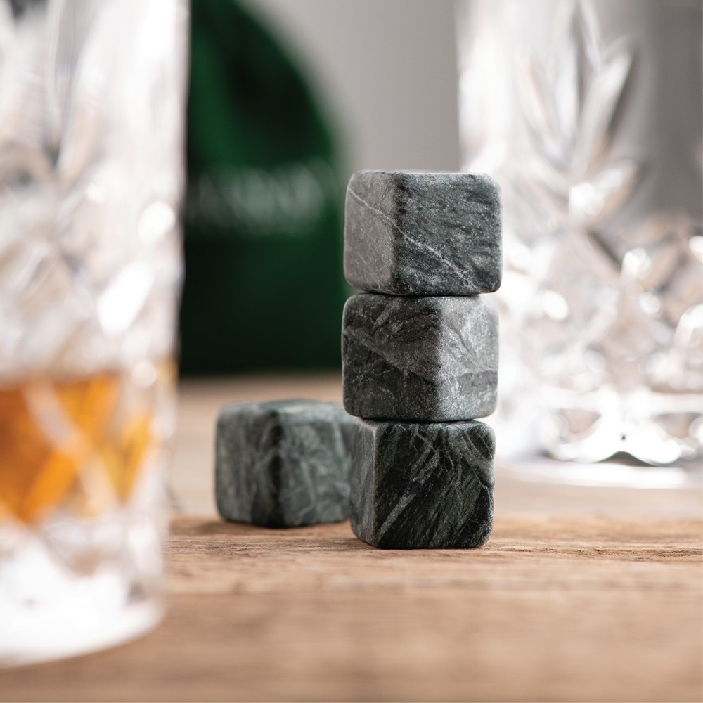 愛爾蘭Galway｜威士忌冰酒石4入絨布袋組/ 綠大理石