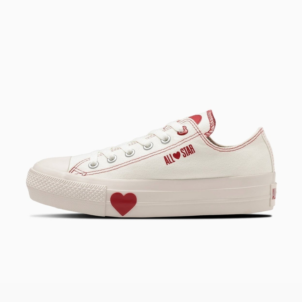 日本限定 Converse ALL STAR PLTS MANYHEARTS OX 低筒 厚底 愛心 白色/ 25 cm