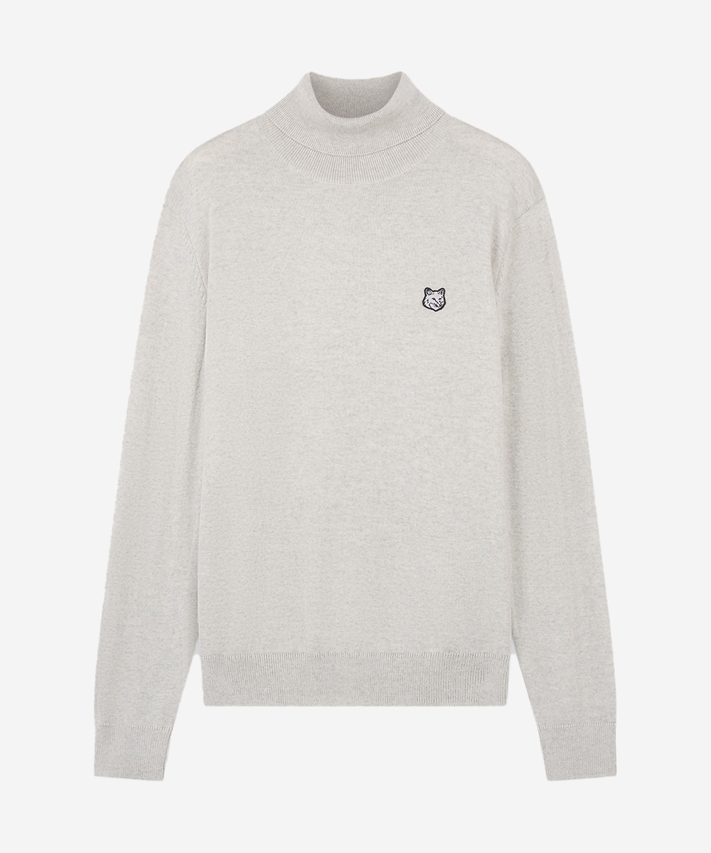 MAISON KITSUNÉ 米灰色狐狸頭LOGO長袖高領毛衣_男/中性/ S