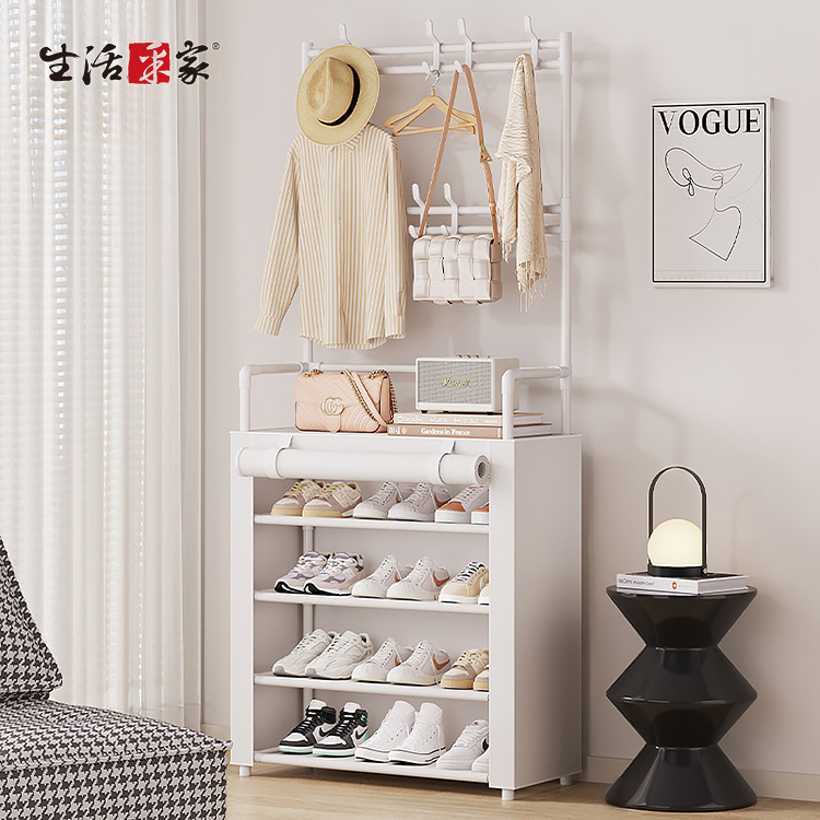 生活采家︱落地型一體組合衣帽鞋架(含白布套) 5層60cm款