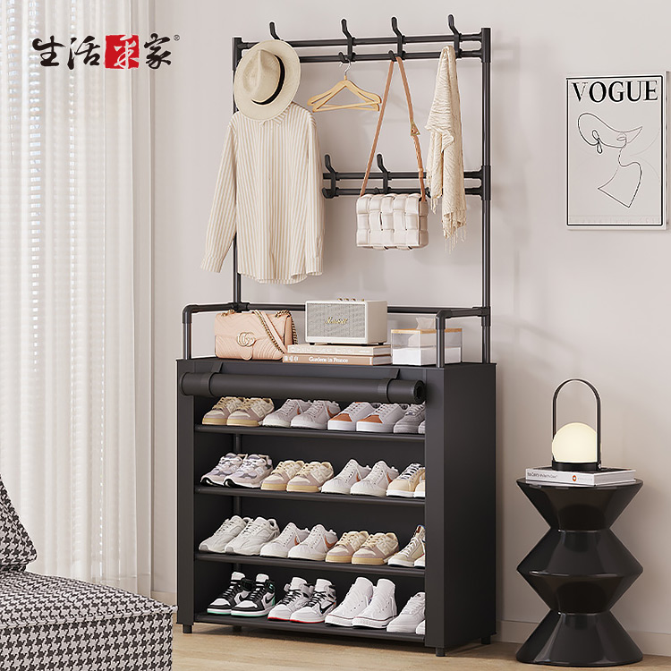 生活采家︱落地型一體組合衣帽鞋架(含黑布套) 5層80cm款