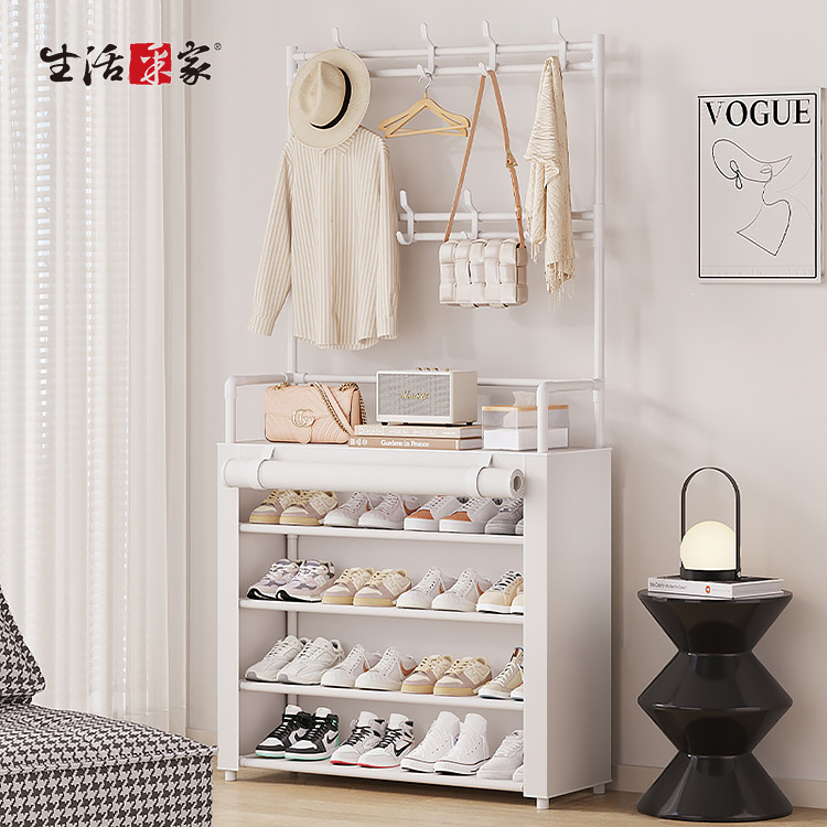 生活采家︱落地型一體組合衣帽鞋架(含白布套) 5層80cm款