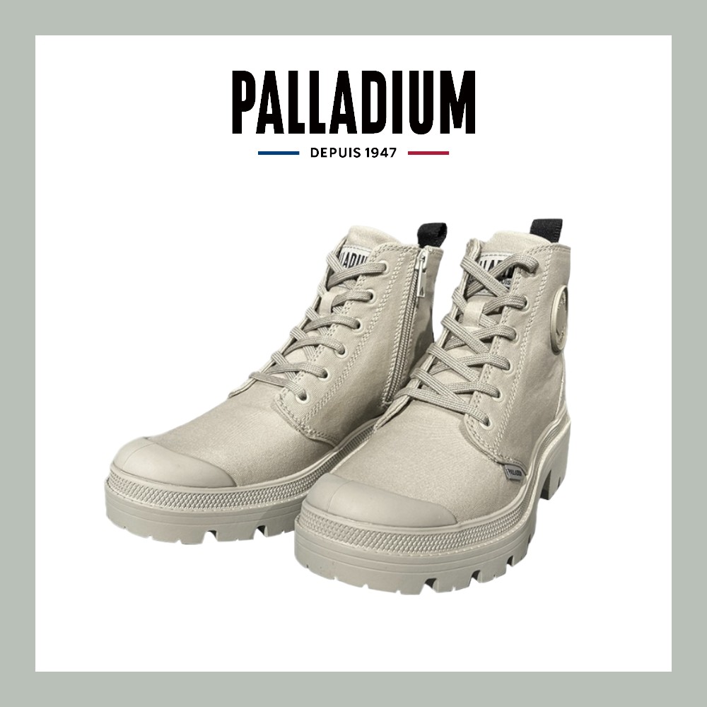 【PALLADIUM】PALLABASE TWILL美腿帆布靴 女款 淺灰 96907/ US 6 (23cm)