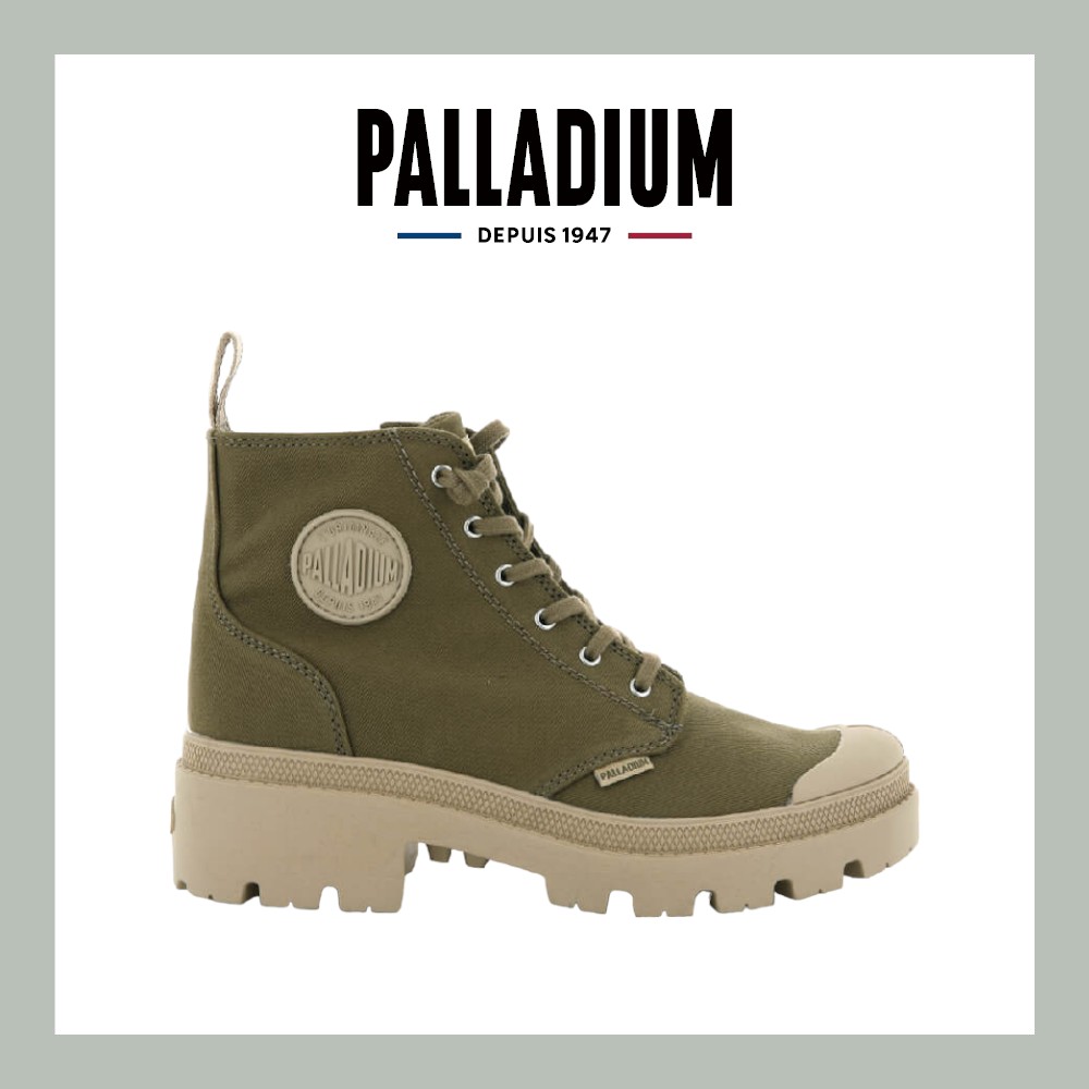 【PALLADIUM】PALLABASE TWILL美腿帆布靴 女款 橄欖綠 96907/ US 6 (23cm)