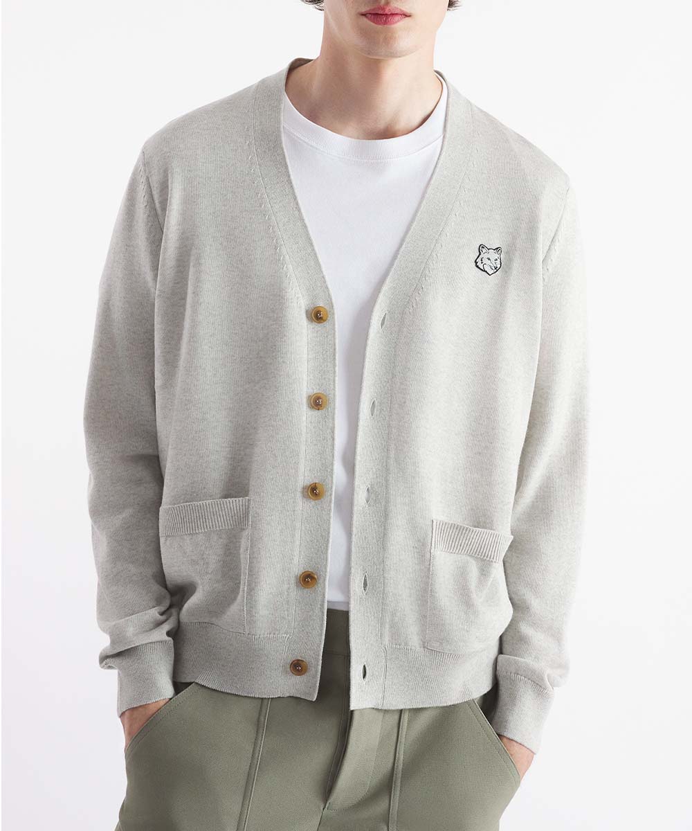 MAISON KITSUNÉ 北方雨滴灰變化狐狸頭經典開襟針織衫_男/中性/ XXL