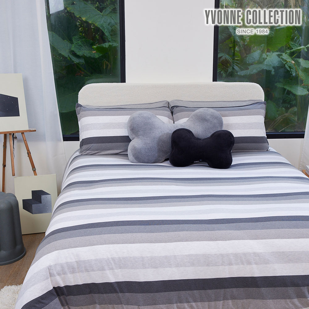 YVONNE COLLECTION光影條紋 雙人被套+枕套組-岩石灰