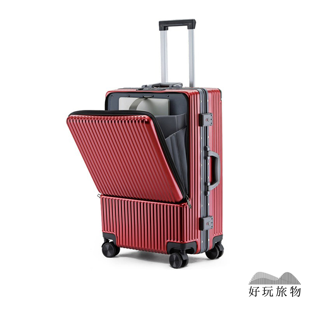 【好玩旅物】26吋鋁框USB充電商務旅遊兩用行李箱/ 26吋/ 紅色