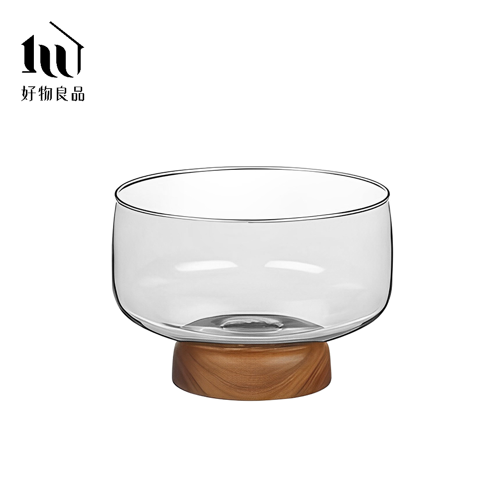 【好物良品】不含木蓋_玻璃木座水果零食收納高腳碗/ 不含木蓋/ 透明色