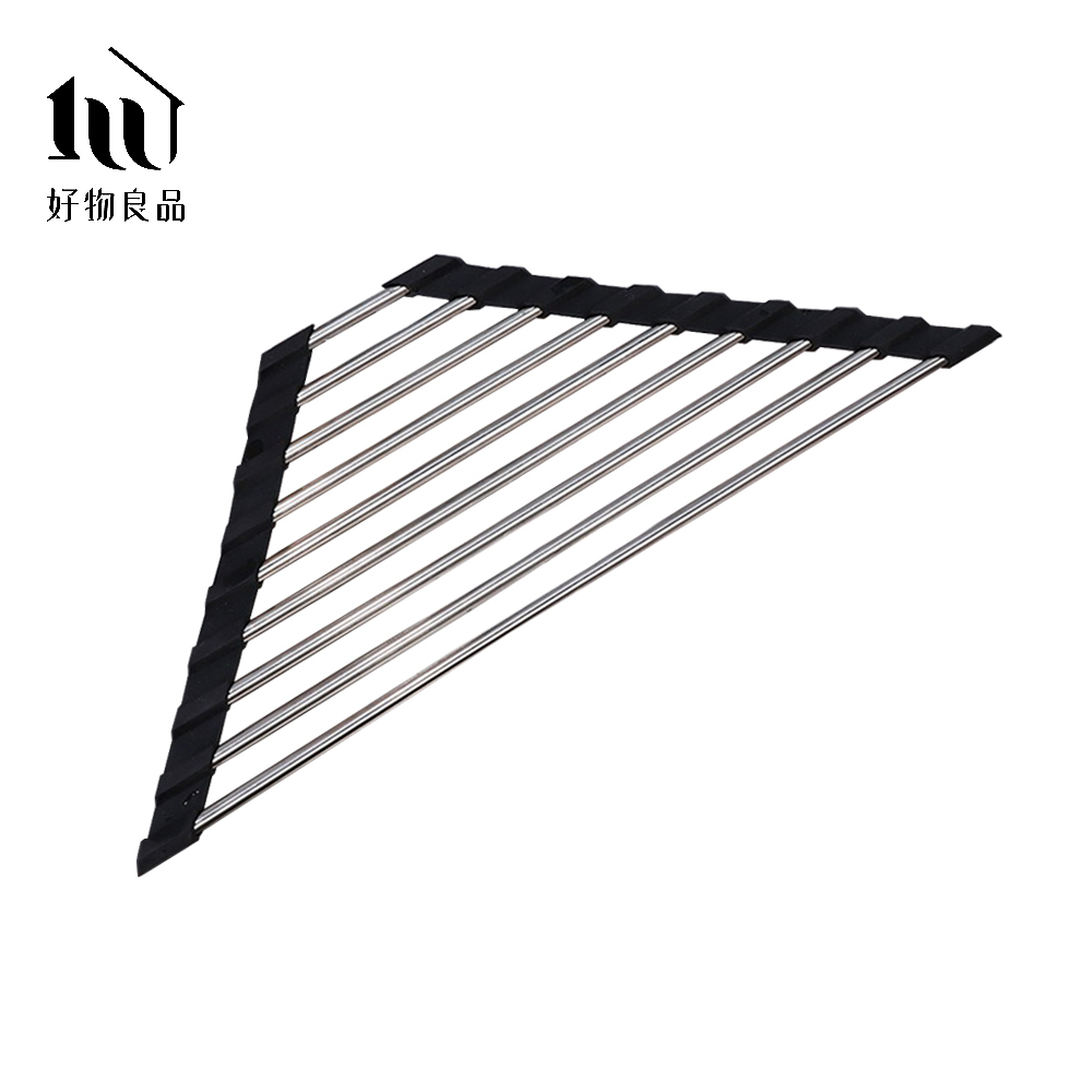 【好物良品】304不鏽鋼折疊三角形水槽置物架/ 黑色