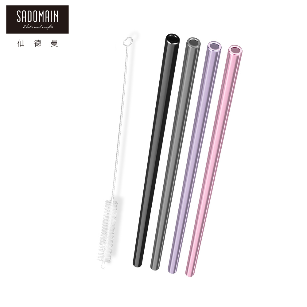 【SADOMAIN 仙德曼】買一送一／彩色玻璃吸管20cm（平口5件組）