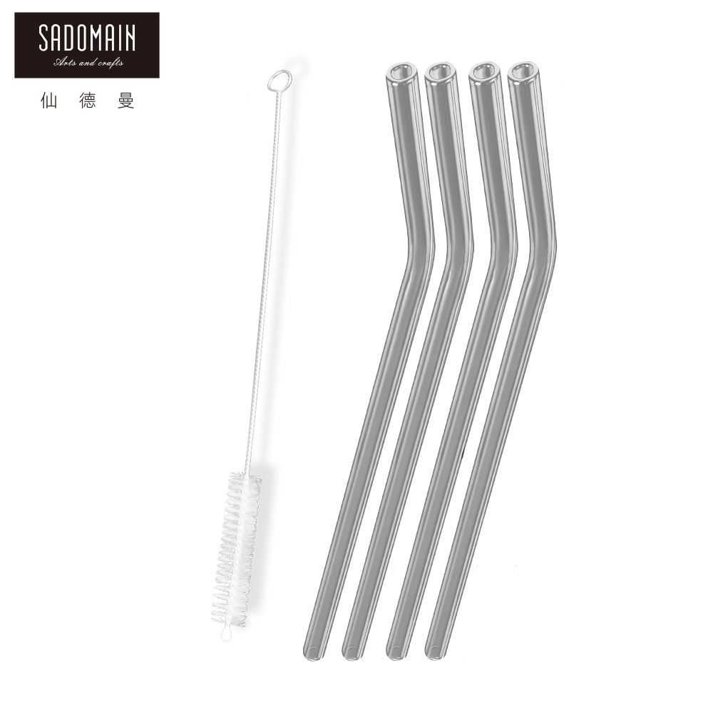 【SADOMAIN 仙德曼】買一送一／透黑環保耐熱玻璃彎吸管23cm（平口5件組）