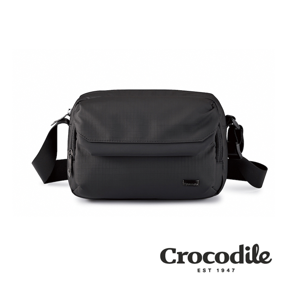 Crocodile 鱷魚皮件 翻蓋橫式斜背包 輕巧包包 伸縮鑰匙扣 男女適用-X-Lite 5.0系列-0104-11102-黑藍兩色/ 黑色
