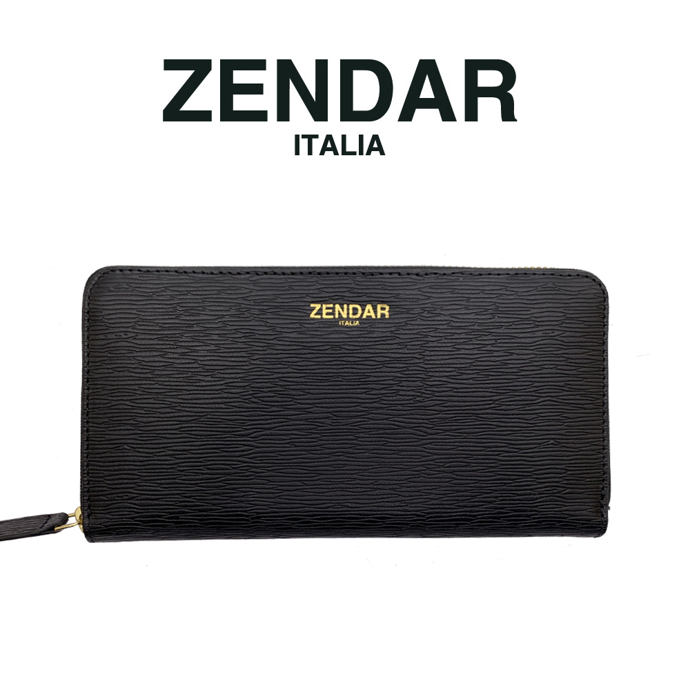 ZENDAR 限量1折 頂級小羊皮極光紋拉鍊長夾 達芙妮系列 全新專櫃展示品 (經典黑 送禮盒提袋)