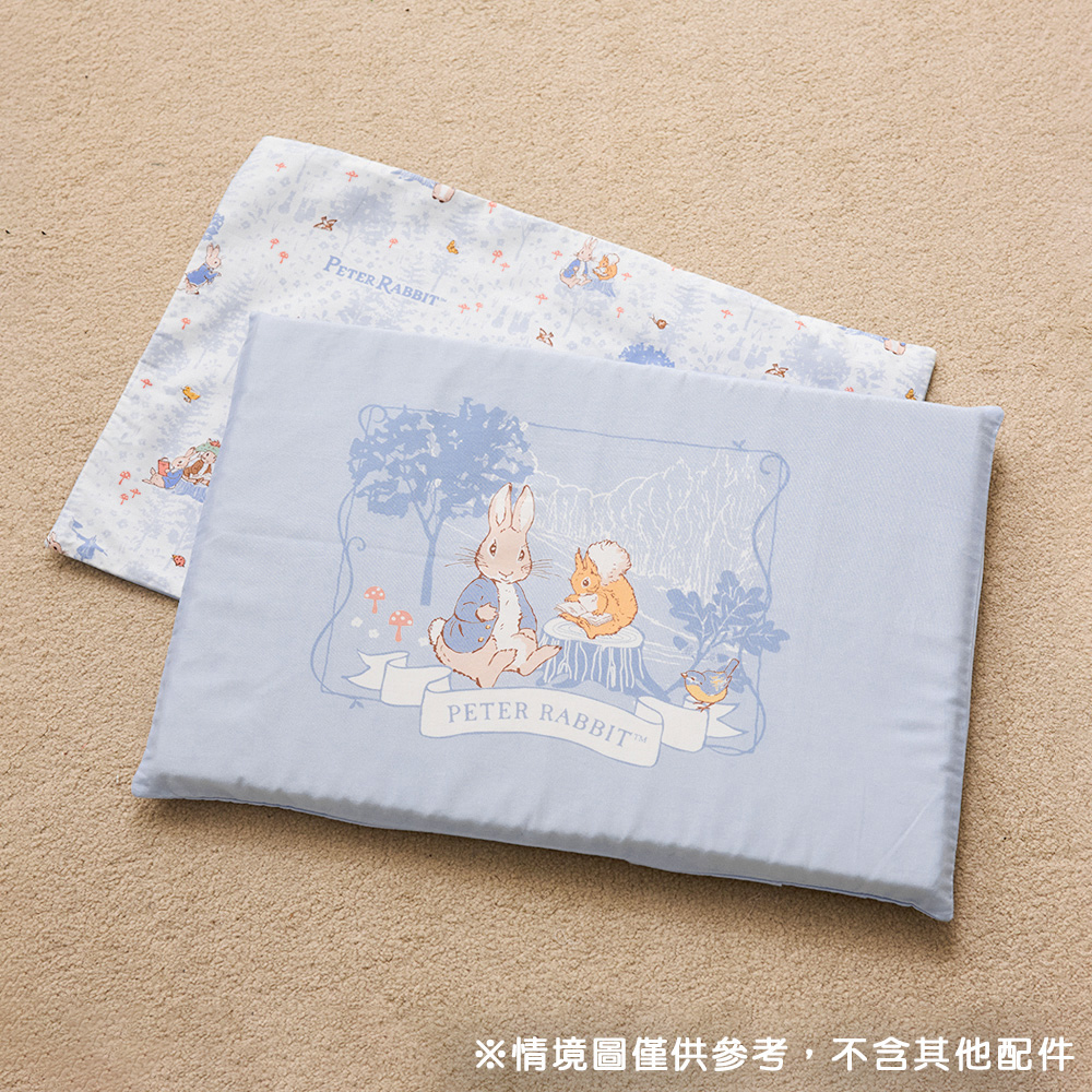 【奇哥】乳膠平枕+悅讀比得兔平枕套2入組 6個月以上/ 藍色
