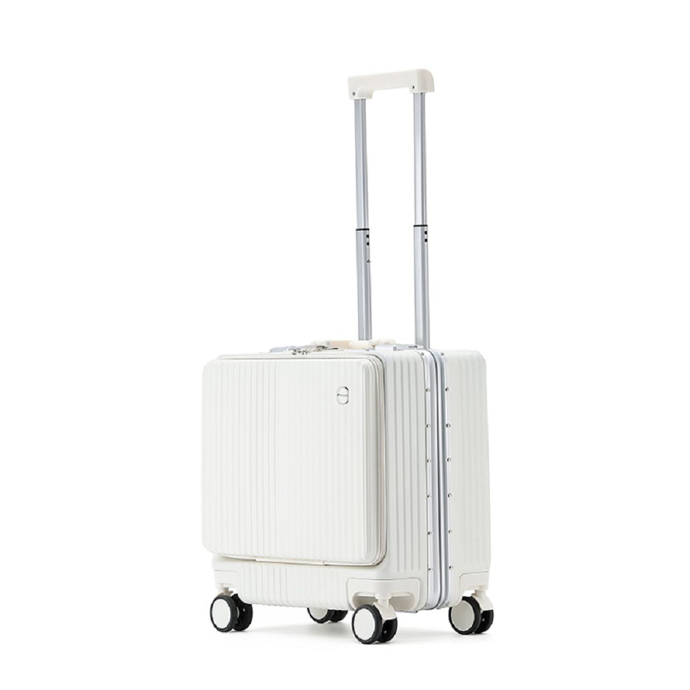 【FJ】多功能18吋前掀式鋁框防爆行李箱/登機箱KA18(USB延伸充電孔方便充電 杯架 鋁框 前掀 機長箱)/ 白色
