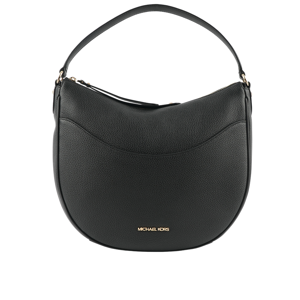 【Michael Kors】Dover 金字荔枝皮革半月形大款肩背包(黑色)/平行輸入