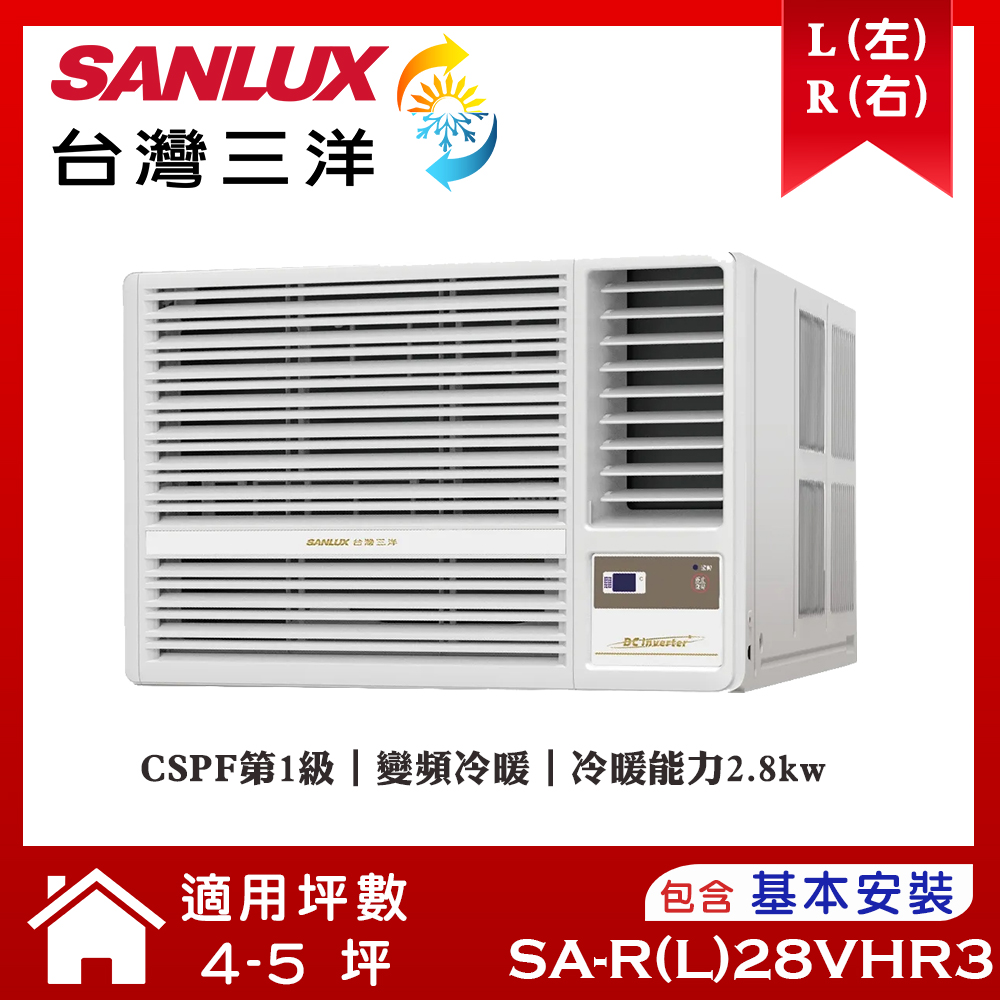 【SANLUX 台灣三洋】 4-5坪變頻R32冷暖窗型冷氣 (SA-L28VHR3/SA-R28VHR3)/ 右吹