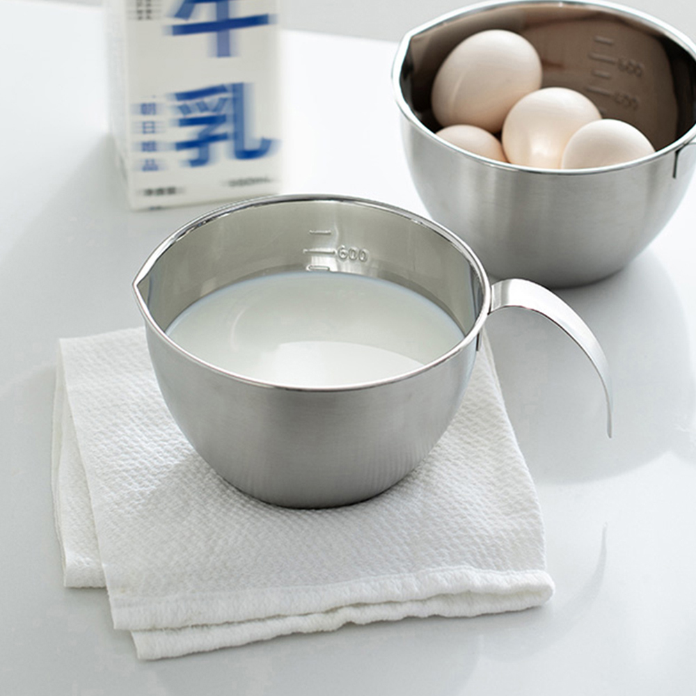 日本霜山 304不鏽鋼附柄刻度料理盆-1L