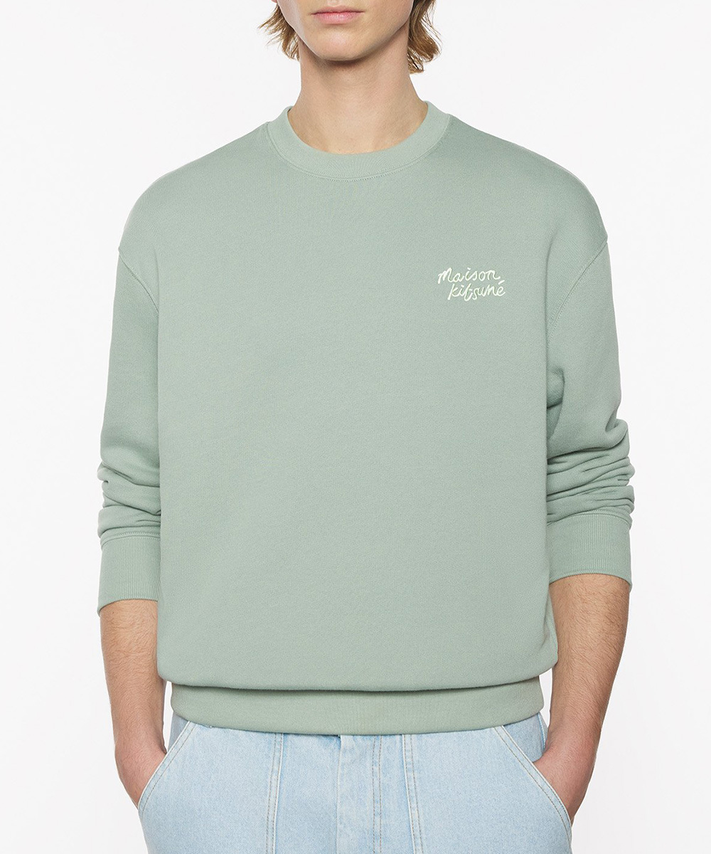 MAISON KITSUNÉ 灰綠色手繪LOGO舒適衛衣_男/中性/ XL