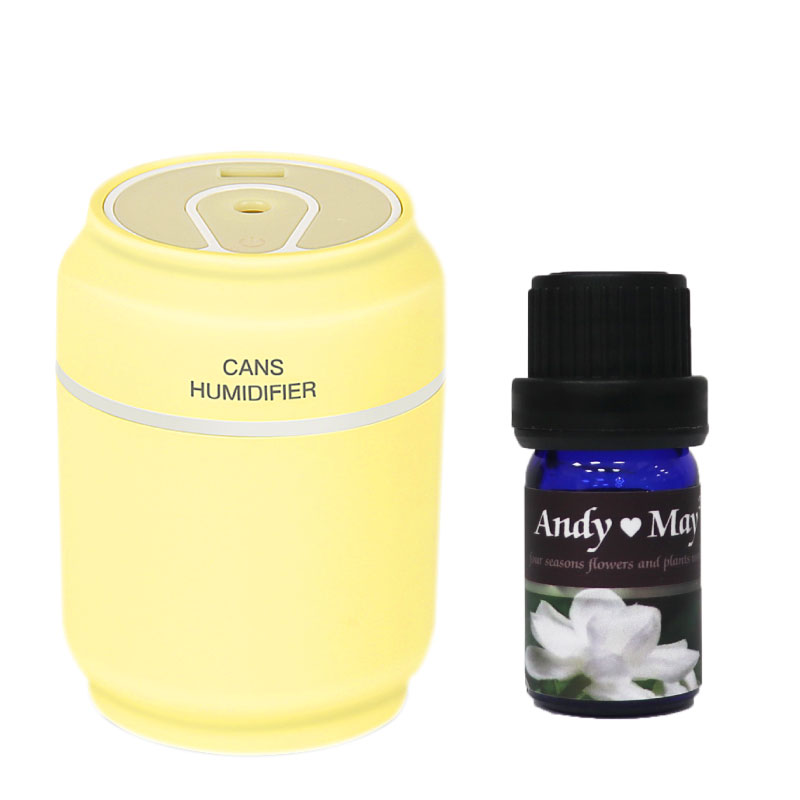 【ONE HOUSE】USB療癒易開罐造型三合一加濕器(內附 精油5ML)/ 寧靜黃+茉莉 精油5ml